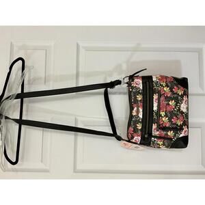Stone Mountain Floral Crossbody Bag with Black Leather Accents